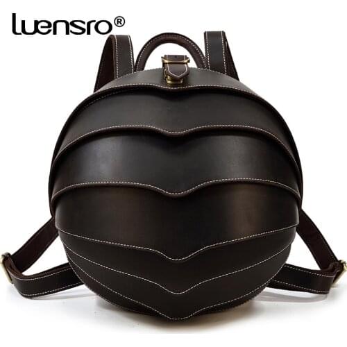 Crazy Horse Leather Women /Men Backpack Unisex Travel Bags Vintage Small Bagpack Personalized Shoolbag Luxury Handmake Bag
