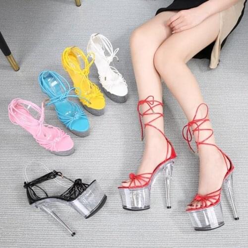Muti-color Women Crystal Heel Sandals Fashion Cross Strap High Platform Anti-slip Spike Heel Summer Shoes Sandal Big Size 43
