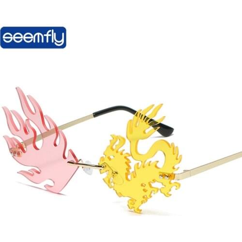 Seemfly Rimless Sunglasses Women Fashion Vintage Unique Asymmetry Dragon Shape Sunglasses Female Gafas UV400 Oculos Feminino