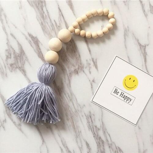 Room Decoration Wooden Beads Tassel Nordic Style Ball Garland Baby Tent Bedroom Decor Kids Wall Hanging Wind Chimes Corta Vento