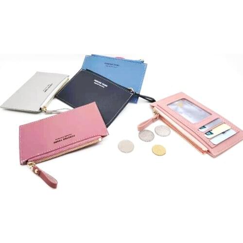 1PC ultra-thin womens card holder PU leather neutral zipper business card case mens credit card mini card wallet keychain