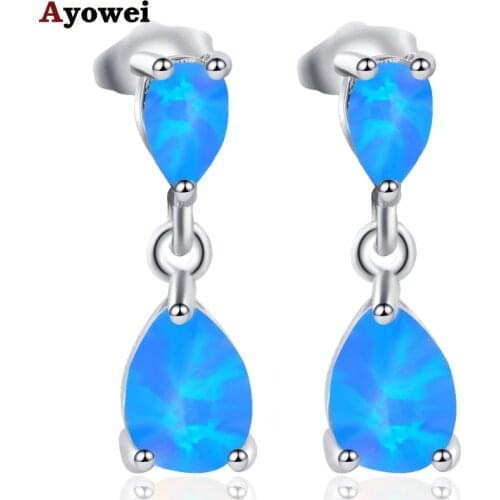 Top quality Brinco for women Wholesale Retail Blue fire opal Silver Stamped Health Fashion Jewelry Dangle Earrings OE514A