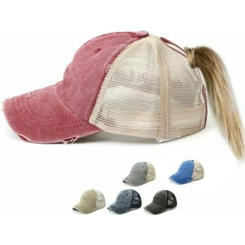 2019 New Distressed Baseball Cap Messy Bun Ponytail Hat Women Mesh Trucker Caps Washed Cotton Adjustable Snapback Hip Hop Hats