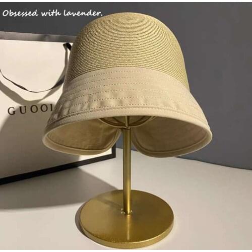 Obsessed with lavender.Hat womens straw hat spring and summer Sun Hat Korean Japanese bucket Hat Sun Hat Bowl Cap Foldable