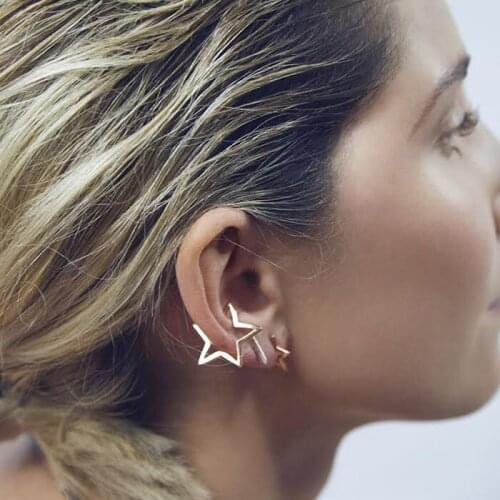 2021 New Punk Simple Pentagram Star Clip Earrings For Women and Man Fashion Gold Silver Plated Ear Cuff Earring Bijoux,1 Piece