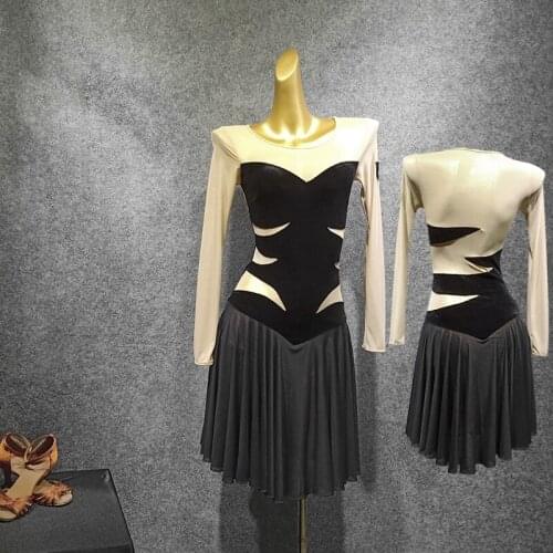 Winter Fashion Velvet Dance Dress Women Color Matching Ballet Suit for Competition Ballroom Practice Wear Long Sleeve