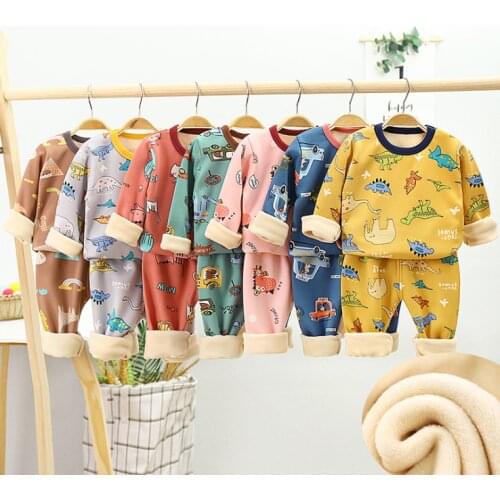 Winter Kids Clothing Sets Warm Fleece Pajamas For Boys Girls Thicken Children Dinosaur Sleepwear Baby Thermal Underwear Pyjamas