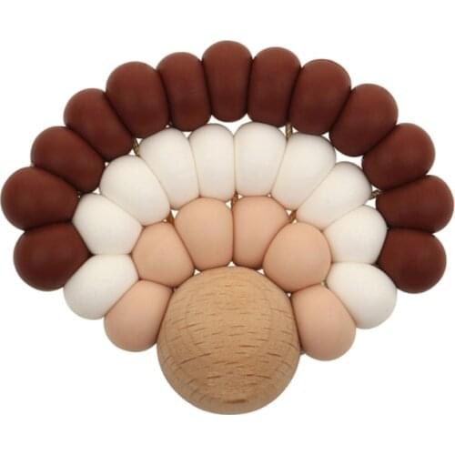 1PC Silicone Beads Teether Wooden Beads Bracelet Nursing Teething Toys BPA Free DIY Baby Teether D0AF