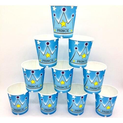 10pcs/lot Blue Prince Crown Disposable Cartoon Cups Event Party Wedding Family Party Cup Kid Boy Birthday Party Paper Cup Supply