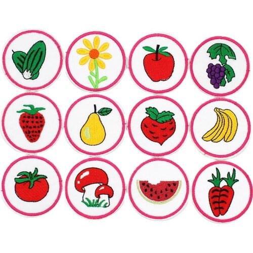 12pcs/set Mix Cartoon Fruits Vegetable Stickers Iron on Embroidered kids Jean Coat Sweater Patches DIY Sewing Appliqued Supplier