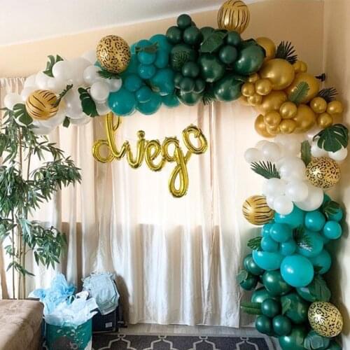 122pcs Green Balloons Garland Kit Animal Printed Latex Balloon Jungle Safari Theme Party Supplies Favors Birthday Decorations