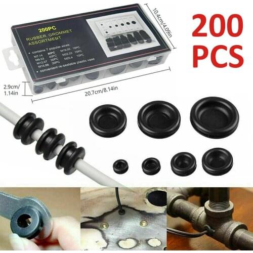 200PCS Rubber Grommet Blanking Hole Wiring Cable Gasket Rubber Seal Assortment Set For Protects Wire Cable Accessories