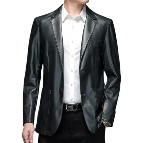 2158 M-4XL Spring and Autumn Clothing Plus Size Mens Sheepskin Slim Leather Jacket Short Suit Coat