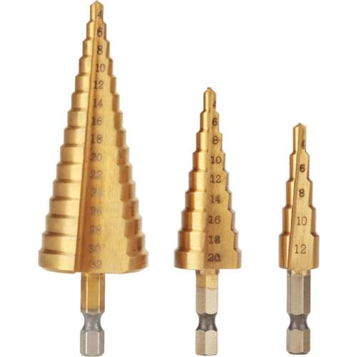 3pcs Step Drill Bits 4-12/4-20/4-32mm HSS Drill Bit Set for High Speed Steel Hole Cutter Step Cone Drilling Kits