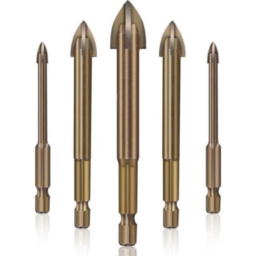 5PCS Efficient Universal Drill Bit Cemented Carbide Cross Spear Point Head Tile Bits Glass Concrete Hole Opener Drilling Tool