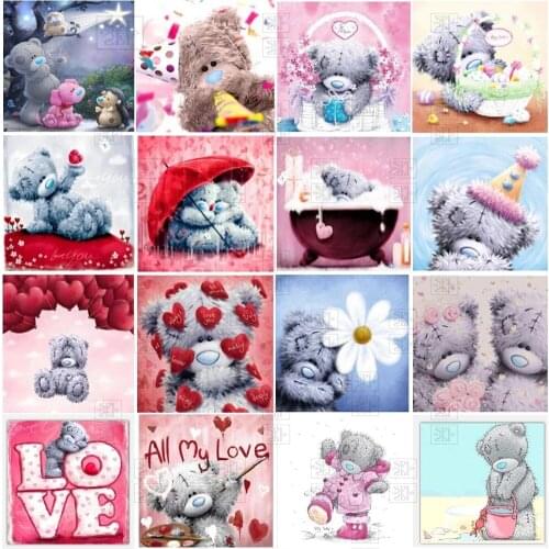 5D Full Square Round Resin Diamond Painting Cute Animal Teddy Bear Cross Stitch Kits Embroidery Wall Art Picture Home Decor Gift
