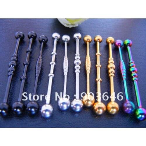 Lot 50pcs Free Shippment 14g Anodized Industrial Ear Barbells Body Jewelry Ear Piercing MIX Colors and Styles