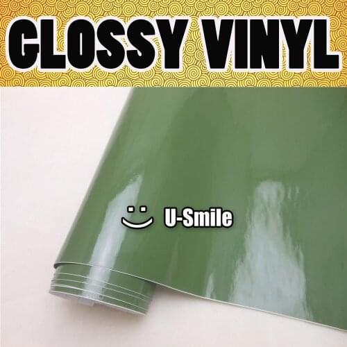 GLOSS Army Military Green Sticker Decal Vinyl Wrap Air Release Glossy Green Self Adhesive Vinyl Size:1.52x30m/Roll