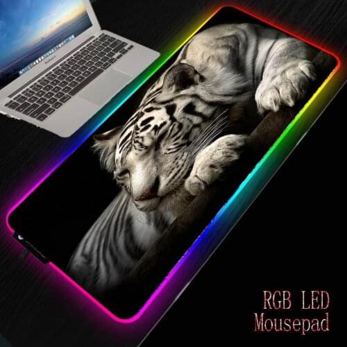 Mairuige White Tiger RGB Large Gaming Mouse Pad Computer USB Wired LED Lighting Colorful Luminous Animal Mousepad Desk Pad DIY