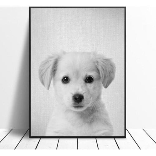 Black White Golden Retriever Puppy Canvas Painting Art Print Poster Picture Wall Modern Minimalist Bedroom Living Room Decor