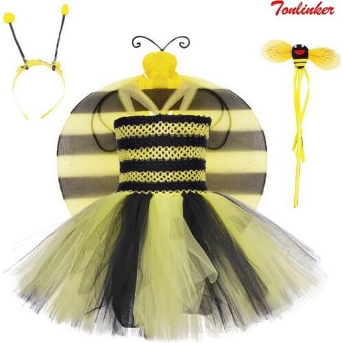 Halloween Little Girls Bumbl Bee Costumes Fantasy Party Dress Baby Girl Tutu Fancy Dresses Children Kids Princess Cosplay Dress