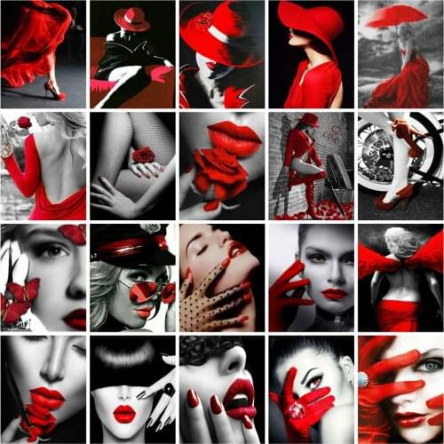 Huacan Diamond Painting Woman Black Red Full Square New Arrival Mosaic Embroidery Lady Portrait Body Home Decor Diamond Art