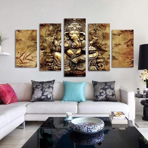 5 Pieces of Ganesha Red Maple Art Wall Mural Modular Inkjet High-definition Printing Poster Living Room Bedroom Home Decoration