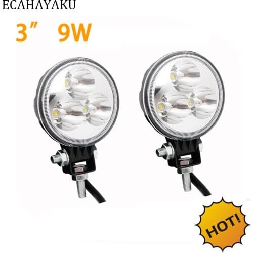 2 Pcs ECAHAYAKU Lower Power Consumption 3inch Round led Work Light 9w 12v 24v Flood Spot for Tractor Trailer Truck Drop Shipping