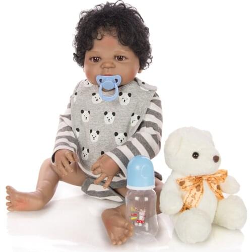 NPKDOLL 57cm black skin simulation African newborn baby boy kid gift full silicone reborn baby dolls toys