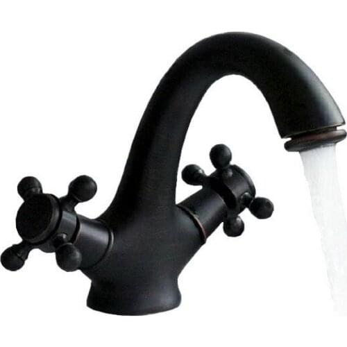 Black Oil Rubbed Brass Single Hole Deck Mounted Double Handles Bathroom Vessel Basin Sink Faucet Mixer Water Taps mnf072