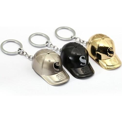 Small PUBG Baseball Cap Key Chain Ring Champion Pot Metal Fashion Car Bag Chaveiro PUBG Keychain Pendant Cool Jewelry
