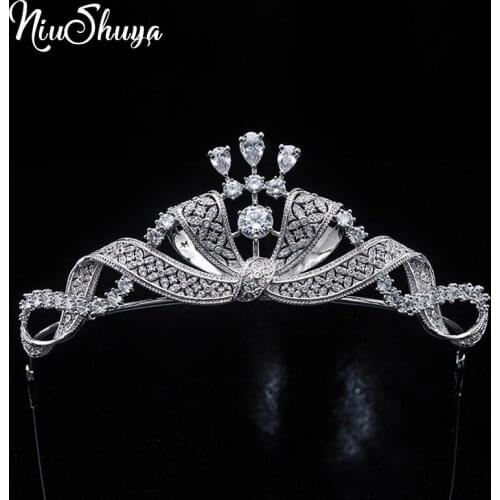 NiuShuya Princess Full Cubic Brides Zircon Tiaras Crowns CZ Diadema Bridal Coroa Wedding Party Graduation Hair Accessories