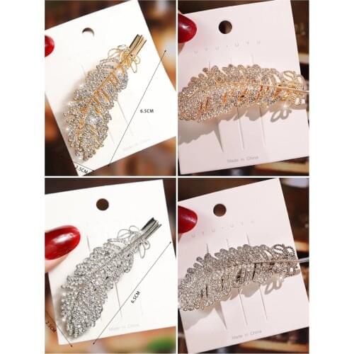 2021 New Brand Beautiful Hair Accesories Women Temperament Rhinestone Feather Hairpin Fashion Headwear Side Hair Clips for Girls