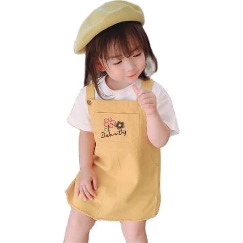 Toddler Baby Girls Clothes Overall Skirt Outfits Kids Girl Summer Spring Fashion Lovely Solid Color Embroidery Botton Dress 1-7t