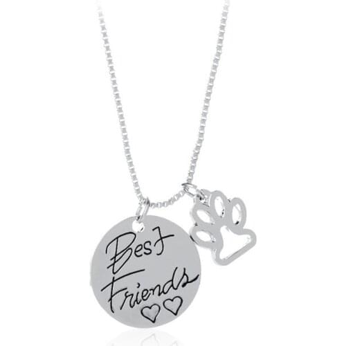Wholesale 12pcs/lot Best Friends Round Shaped Pet Claw Paw Pendant Necklace With Bead Chain