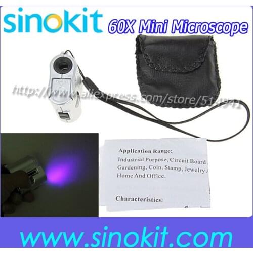 Wholesales 2Pieces Per Lot 60X lens Loupes with Mini LED with 1UV lighted Microscope 9592