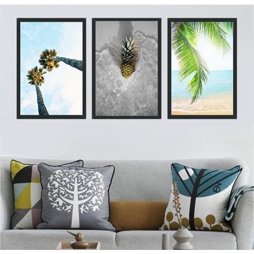 Sunny Beach Landscape Canvas Painting Seaside Pineapple Poster Family Bedroom Murals Living Room Wall Art Decoration Pictures