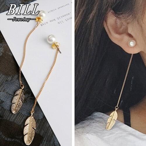 Simulated Pearls Long Tassel Dangle Earrings For Women Leaf Feather Drop Brincos Bijoux boucle d'oreille Jewelry Earring