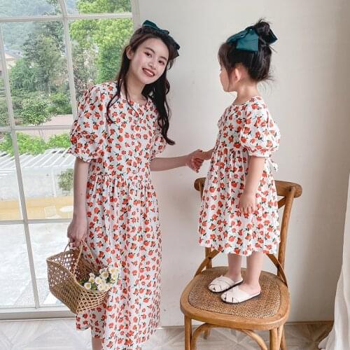 Summer New Sweet Girl Lantern Sleeve Flower Dress Mother & Daughter Princess Dress twins baby mommy and me clothes pajamas