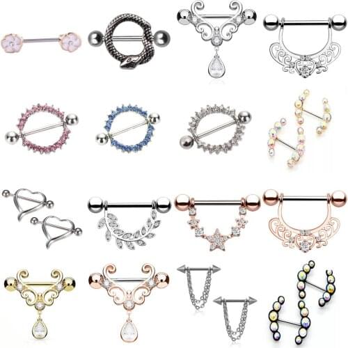 1/2pcs Titanium Nipple Piercing Heart Barbell 14G Nipple Shield Flower Charming Nipple Rings For Women Body Piercing Jewelry