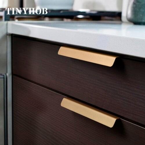 Hidden Brass Handle Pull For Drawer Simple Wardrobe/Cabinet Handles Dresser Pull Matt Brass Long Furniture Hardware