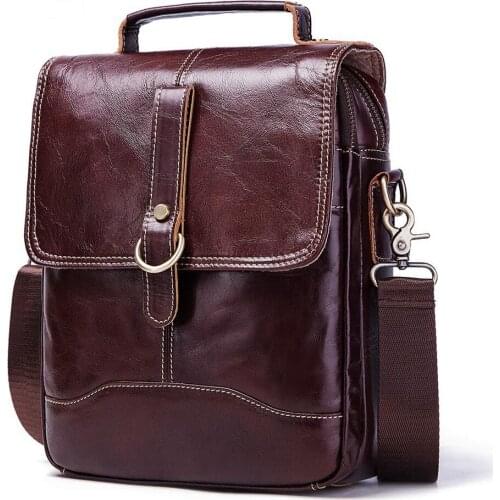 Mens 100% Genuine Leather Retro Shoulder Bag Male Crossbody Bags Men High Quality Large Capacity Travel Handbag IPad Briefcase