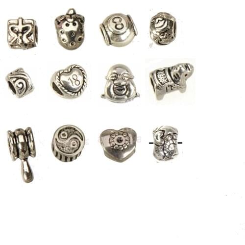 Loose Beads Charms Bracelets DIY Rope Bangles Accessories For Handicraft Tai Ji Buddha Strawberry Silver Metal Jewelery Findings