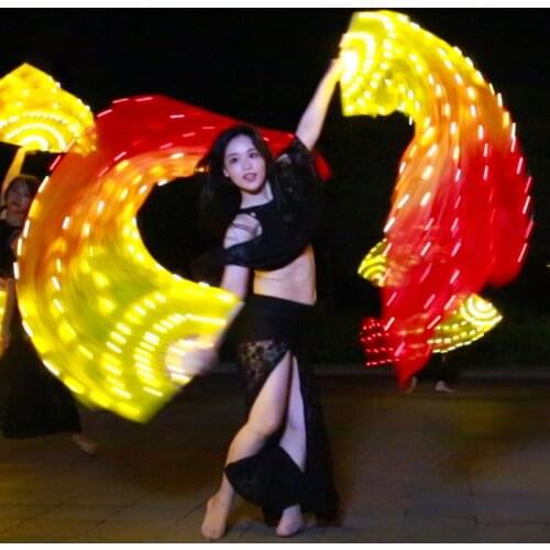 Dancers LED Glow Yellow Orange red fan dance performances luminescence prop color glow belly dance fan #DP0003