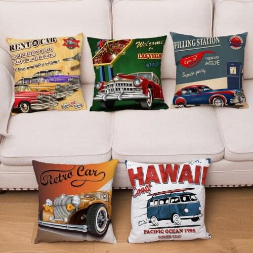 Vintage Classic Cars Cushion Cover Sofa Home Decor Cushions Covers Super Soft Short Plush Pillows Cases Fashion Throw Pillowcase