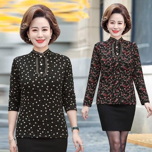 Floral Turtleneck Pullovers Women Warm Velvet Long Sleeve T-Shirts Winter Bottom Shirt Middle Age Mother Tee Tops 5XL Clothes