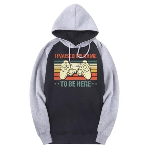 I Paused My Game Solid Sweatshirts Man Raglan Hooded Fleece Warm Tracksuits Fleece Winter Hoodies Male Outdoor Punk Hoody Homme