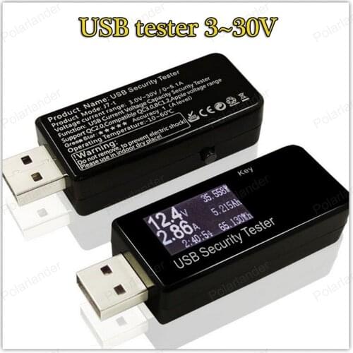 USB Charger Mobile Power Current Voltage tester meter capacity 3-30V QC 2.0 + load resistance 0 - 5.1A discharge