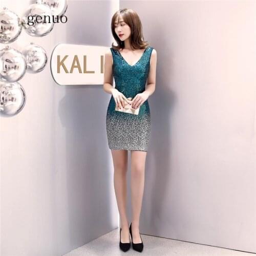 Deep V-Neck Dress Sexy Contrast Color Vestidos De Gala 2020 Plus Size Party Gown Sequins Sleevess Short dresses