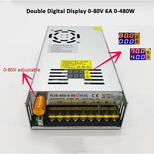 0-80V 6A 480W Double Digital Display Adjustable Switching Power Supply HJS-480-0-80 DC voltage regulator Transformer 80V 6A